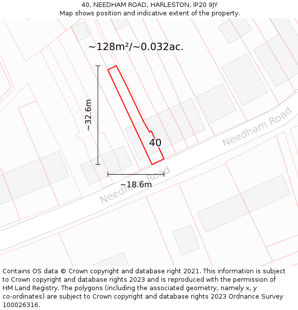 40, NEEDHAM ROAD, HARLESTON, IP20 9JY: Plot and title map