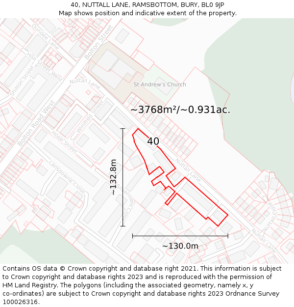 40, NUTTALL LANE, RAMSBOTTOM, BURY, BL0 9JP: Plot and title map