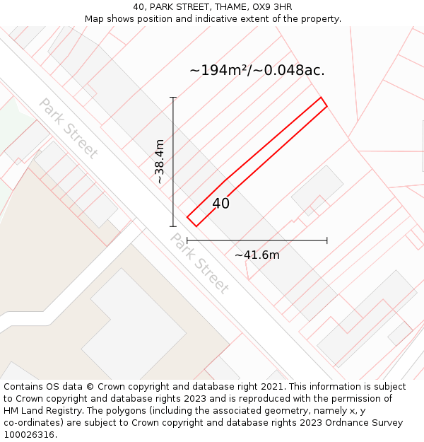 40, PARK STREET, THAME, OX9 3HR: Plot and title map