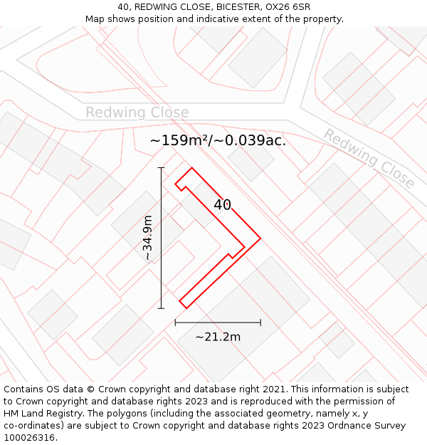 40, REDWING CLOSE, BICESTER, OX26 6SR: Plot and title map