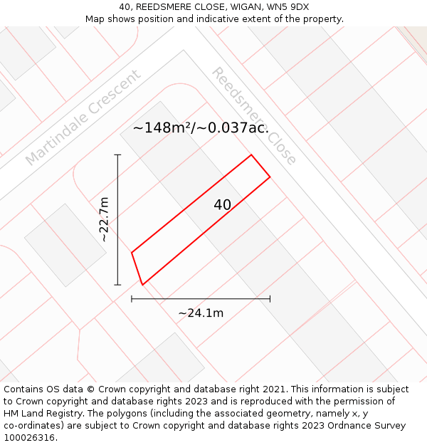 40, REEDSMERE CLOSE, WIGAN, WN5 9DX: Plot and title map