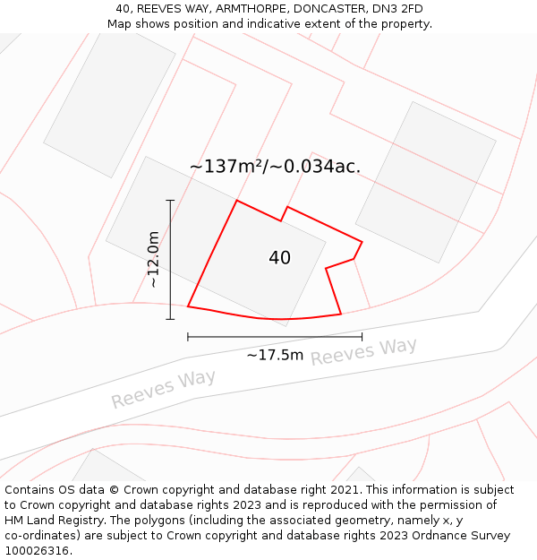 40, REEVES WAY, ARMTHORPE, DONCASTER, DN3 2FD: Plot and title map
