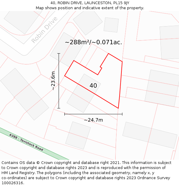 40, ROBIN DRIVE, LAUNCESTON, PL15 9JY: Plot and title map