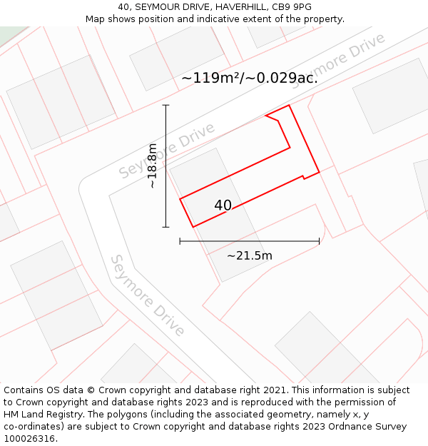 40, SEYMOUR DRIVE, HAVERHILL, CB9 9PG: Plot and title map