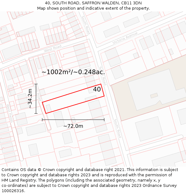 40, SOUTH ROAD, SAFFRON WALDEN, CB11 3DN: Plot and title map