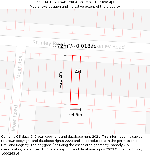 40, STANLEY ROAD, GREAT YARMOUTH, NR30 4JB: Plot and title map