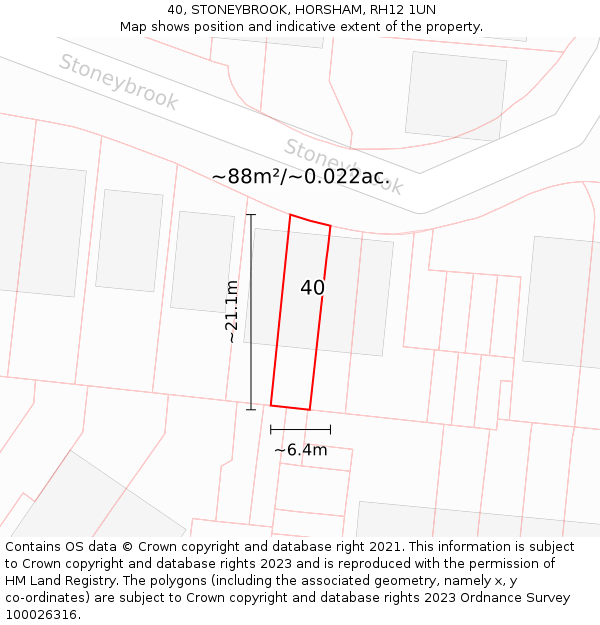 40, STONEYBROOK, HORSHAM, RH12 1UN: Plot and title map