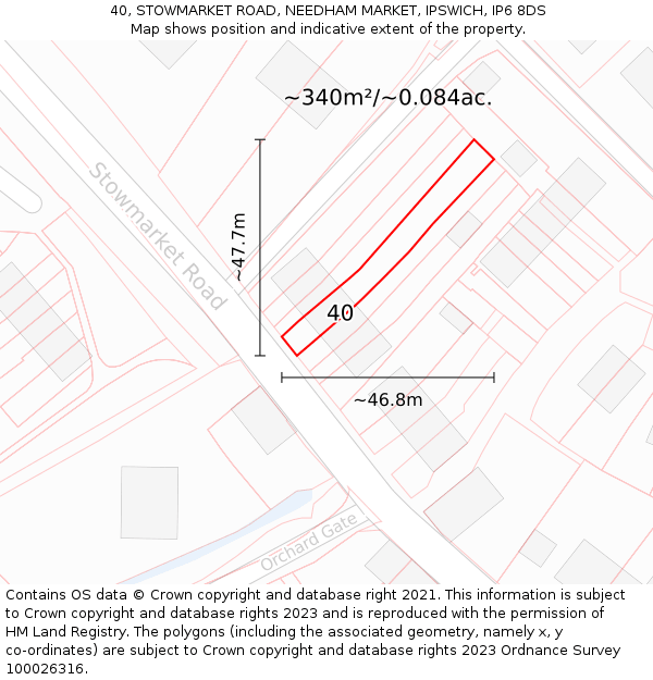 40, STOWMARKET ROAD, NEEDHAM MARKET, IPSWICH, IP6 8DS: Plot and title map