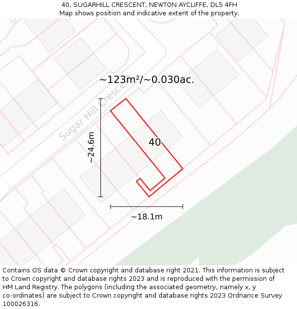 40, SUGARHILL CRESCENT, NEWTON AYCLIFFE, DL5 4FH: Plot and title map