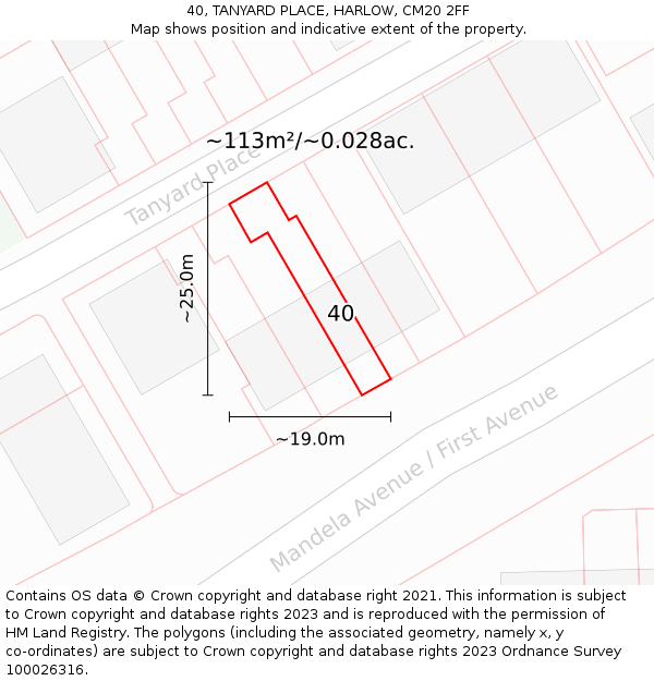 40, TANYARD PLACE, HARLOW, CM20 2FF: Plot and title map