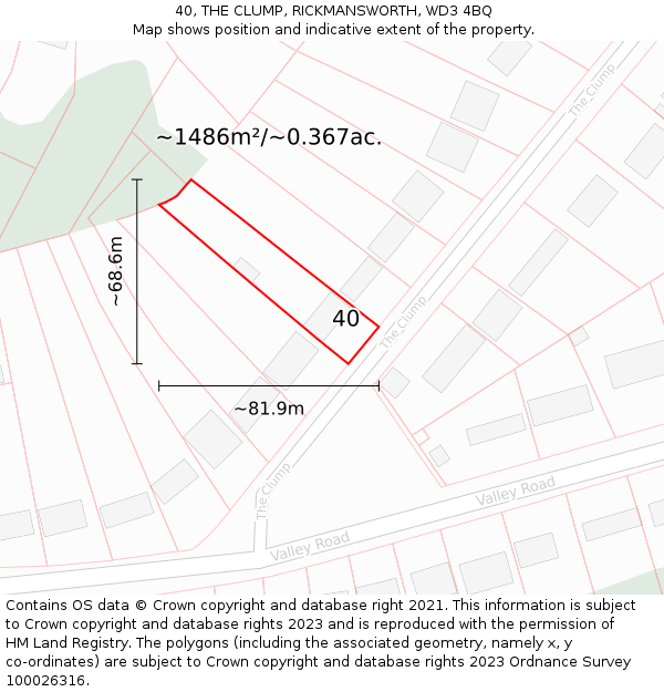 40, THE CLUMP, RICKMANSWORTH, WD3 4BQ: Plot and title map