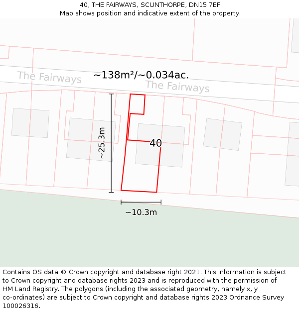 40, THE FAIRWAYS, SCUNTHORPE, DN15 7EF: Plot and title map