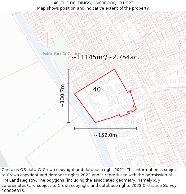40, THE FIELDINGS, LIVERPOOL, L31 2PT: Plot and title map