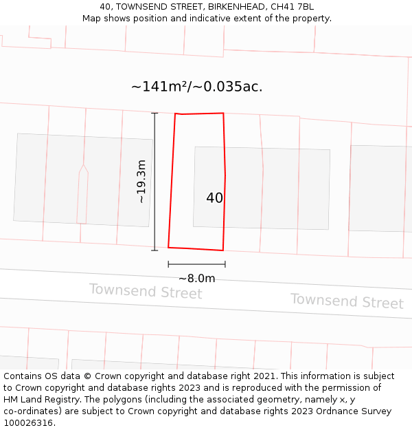 40, TOWNSEND STREET, BIRKENHEAD, CH41 7BL: Plot and title map