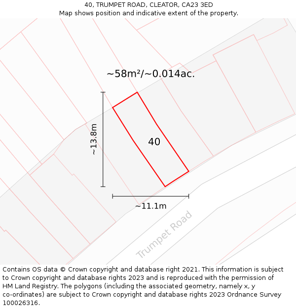 40, TRUMPET ROAD, CLEATOR, CA23 3ED: Plot and title map