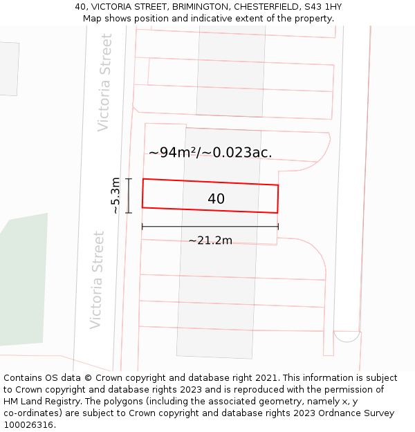 40, VICTORIA STREET, BRIMINGTON, CHESTERFIELD, S43 1HY: Plot and title map