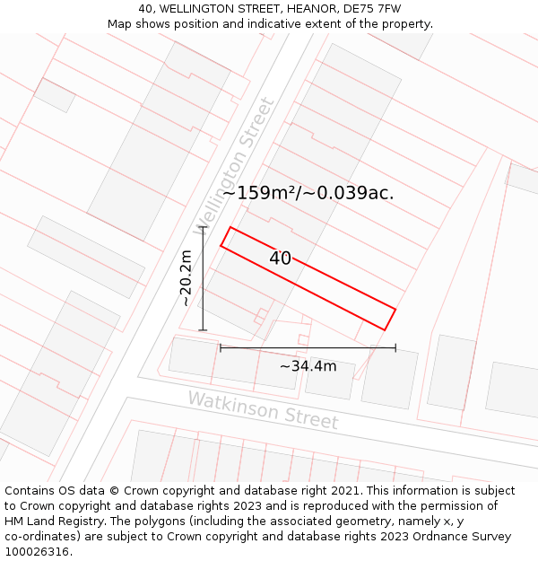 40, WELLINGTON STREET, HEANOR, DE75 7FW: Plot and title map