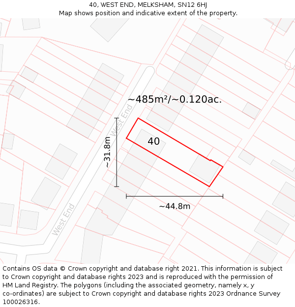 40, WEST END, MELKSHAM, SN12 6HJ: Plot and title map