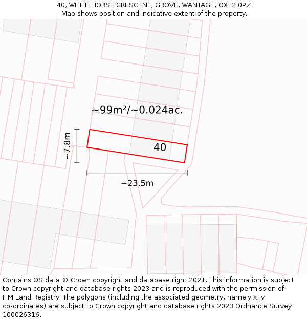 40, WHITE HORSE CRESCENT, GROVE, WANTAGE, OX12 0PZ: Plot and title map