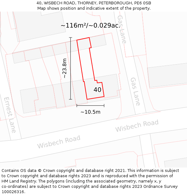 40, WISBECH ROAD, THORNEY, PETERBOROUGH, PE6 0SB: Plot and title map