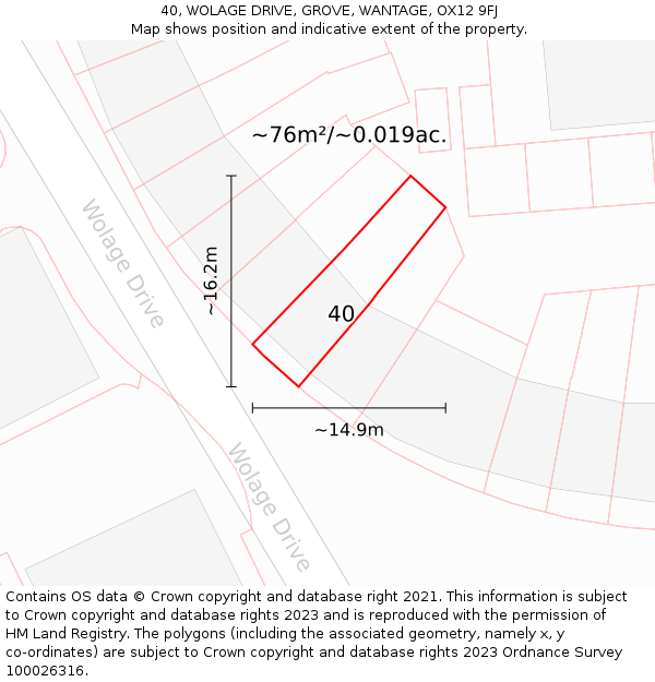 40, WOLAGE DRIVE, GROVE, WANTAGE, OX12 9FJ: Plot and title map