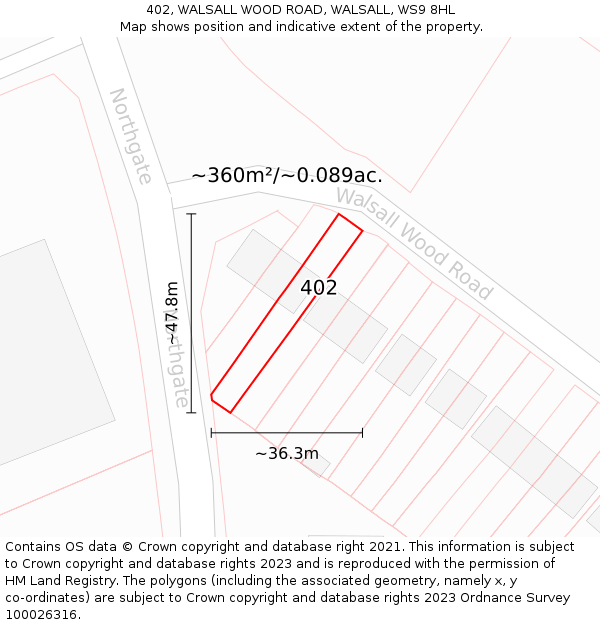 402, WALSALL WOOD ROAD, WALSALL, WS9 8HL: Plot and title map