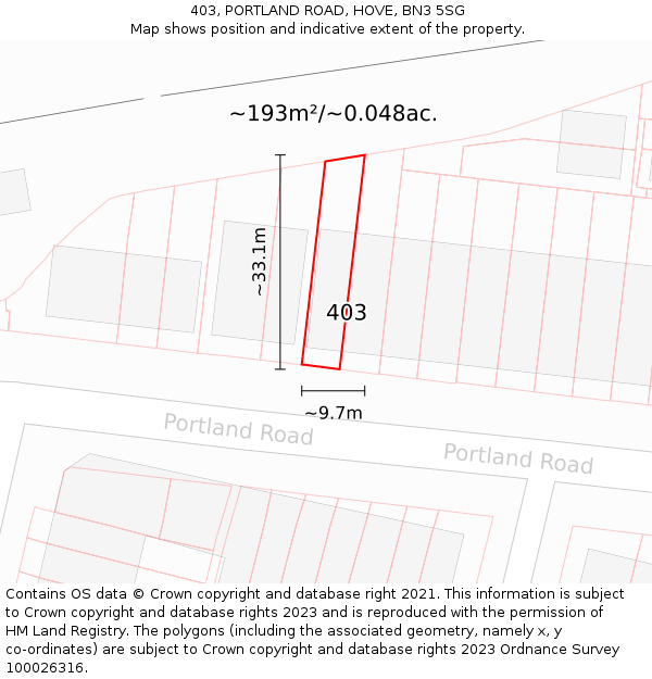 403, PORTLAND ROAD, HOVE, BN3 5SG: Plot and title map