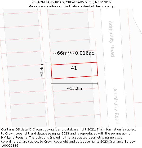 41, ADMIRALTY ROAD, GREAT YARMOUTH, NR30 3DQ: Plot and title map