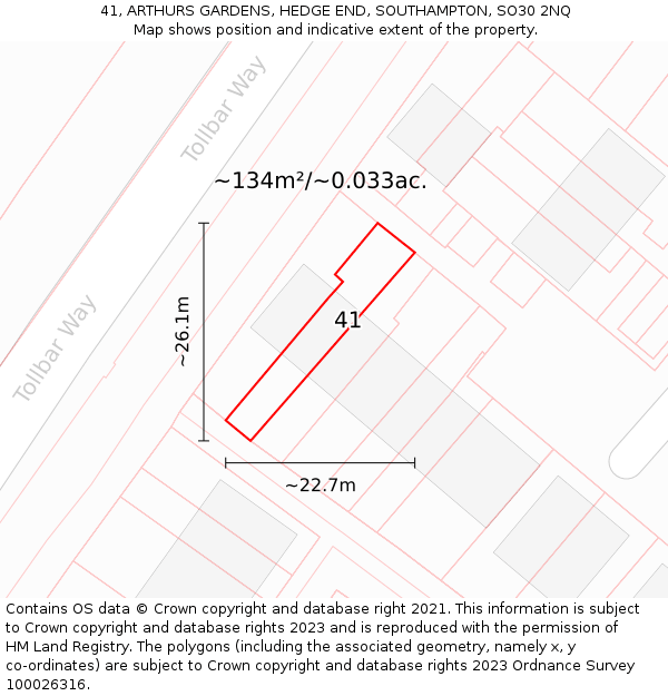 41, ARTHURS GARDENS, HEDGE END, SOUTHAMPTON, SO30 2NQ: Plot and title map