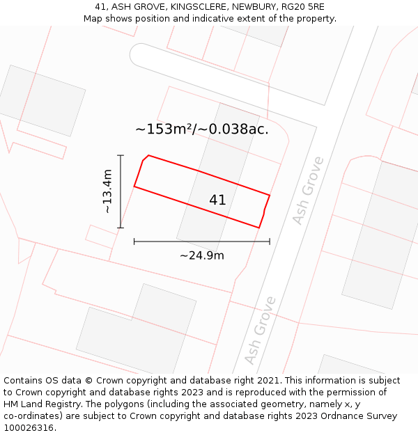 41, ASH GROVE, KINGSCLERE, NEWBURY, RG20 5RE: Plot and title map