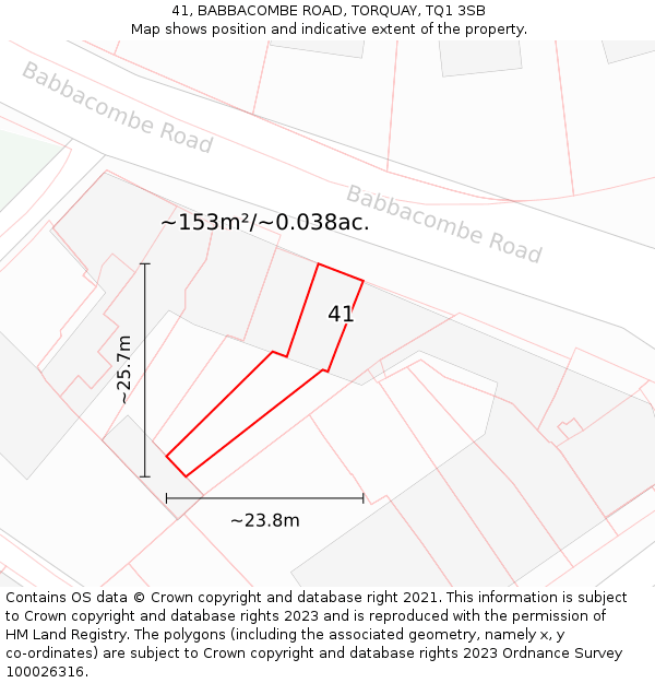41, BABBACOMBE ROAD, TORQUAY, TQ1 3SB: Plot and title map