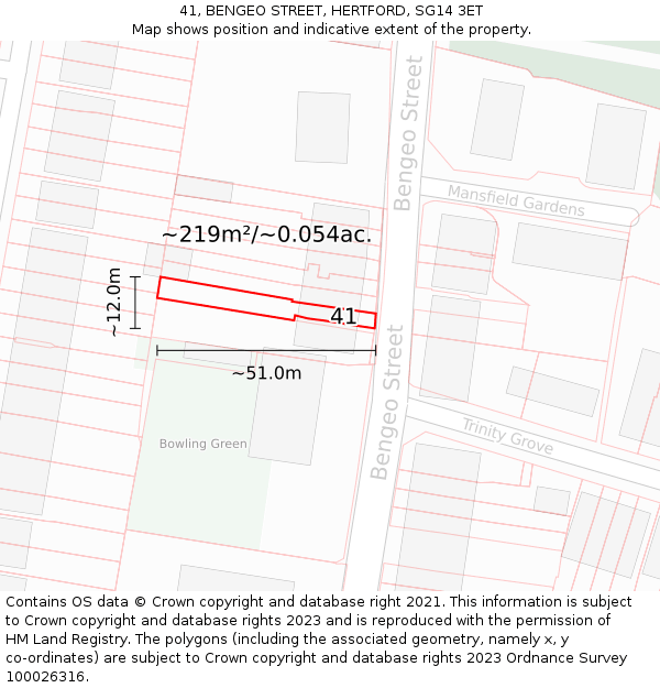 41, BENGEO STREET, HERTFORD, SG14 3ET: Plot and title map