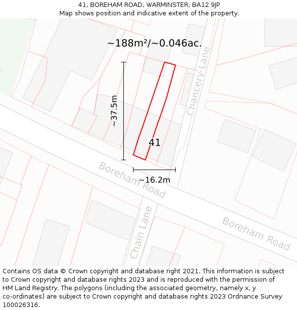 41, BOREHAM ROAD, WARMINSTER, BA12 9JP: Plot and title map