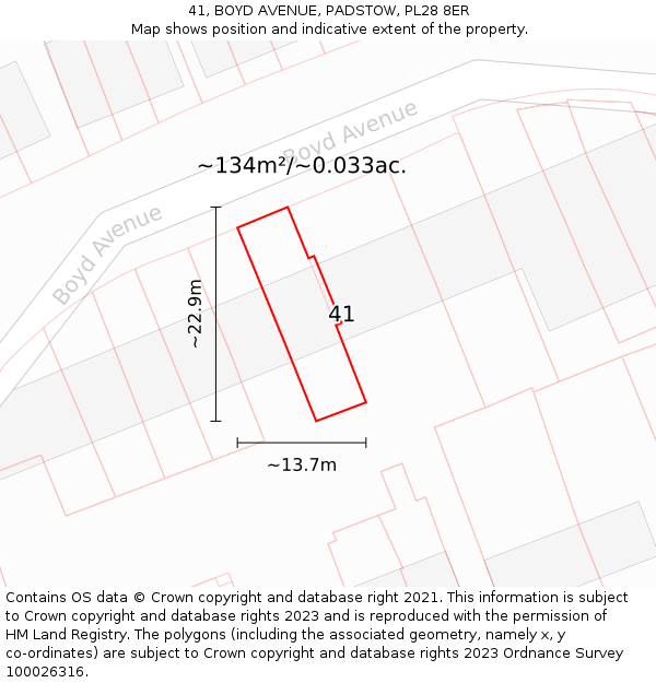 41, BOYD AVENUE, PADSTOW, PL28 8ER: Plot and title map
