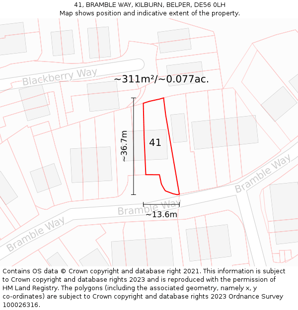 41, BRAMBLE WAY, KILBURN, BELPER, DE56 0LH: Plot and title map