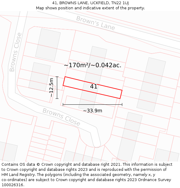 41, BROWNS LANE, UCKFIELD, TN22 1UJ: Plot and title map