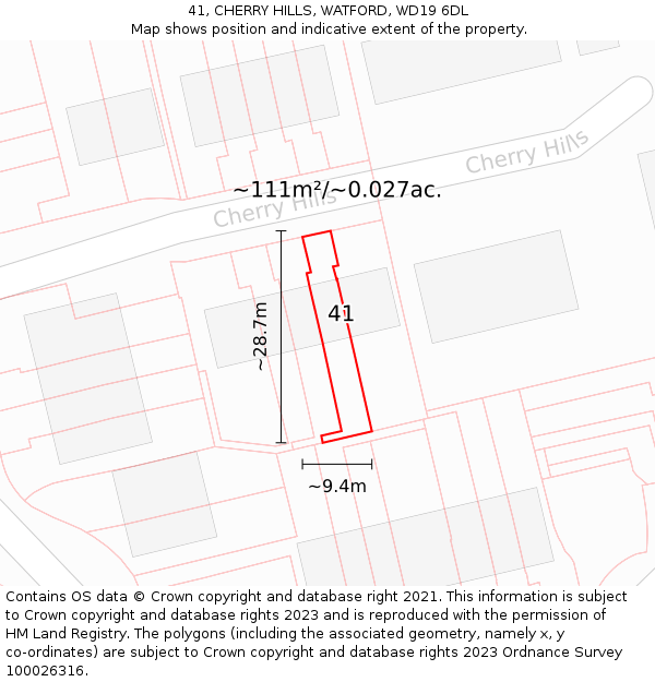 41, CHERRY HILLS, WATFORD, WD19 6DL: Plot and title map