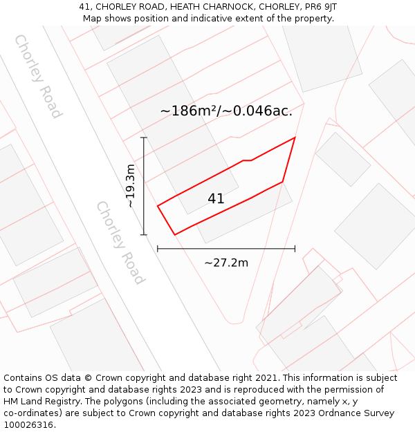 41, CHORLEY ROAD, HEATH CHARNOCK, CHORLEY, PR6 9JT: Plot and title map