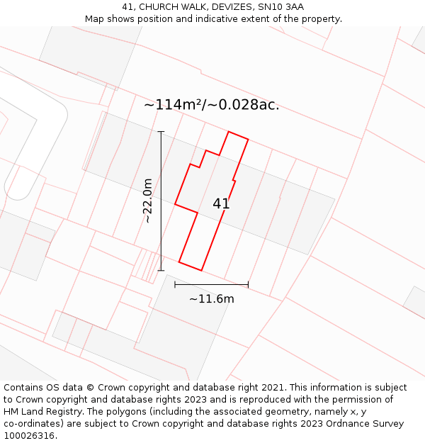 41, CHURCH WALK, DEVIZES, SN10 3AA: Plot and title map