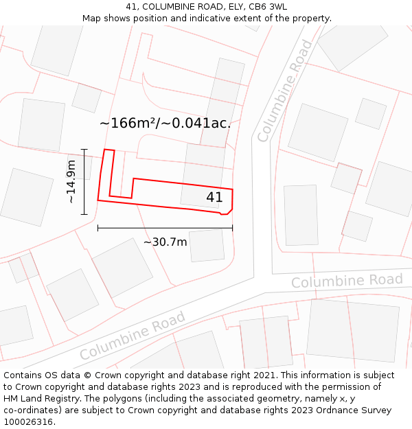 41, COLUMBINE ROAD, ELY, CB6 3WL: Plot and title map