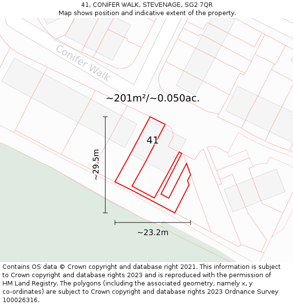 41, CONIFER WALK, STEVENAGE, SG2 7QR: Plot and title map