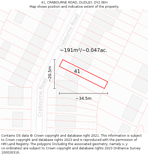 41, CRABOURNE ROAD, DUDLEY, DY2 0EH: Plot and title map