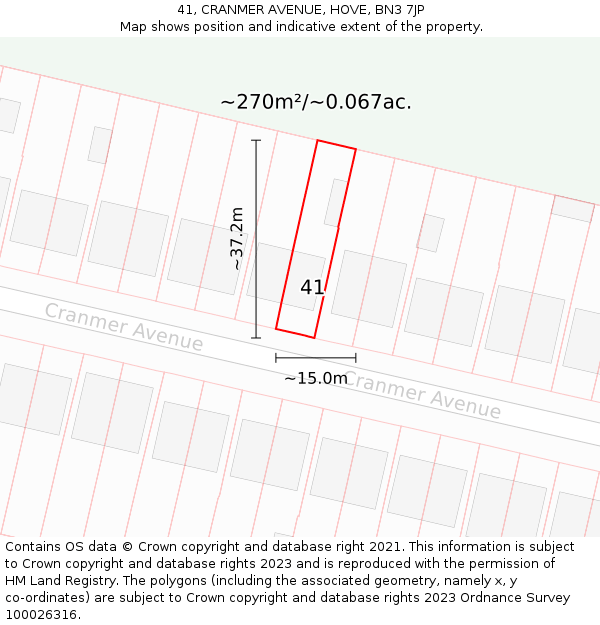 41, CRANMER AVENUE, HOVE, BN3 7JP: Plot and title map