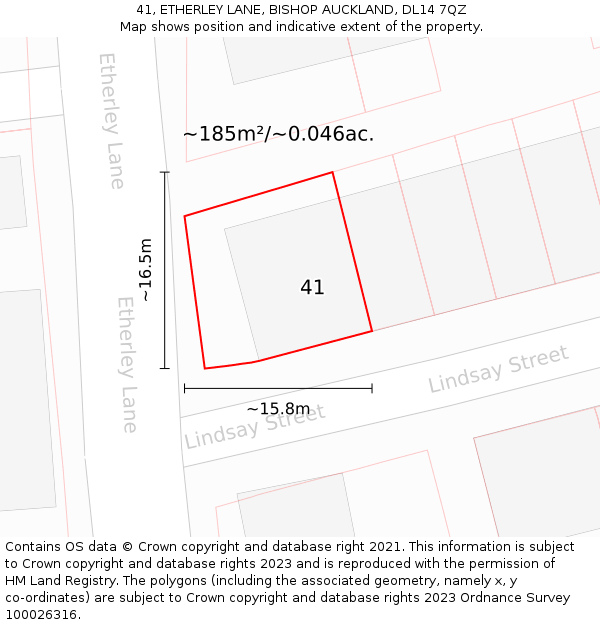 41, ETHERLEY LANE, BISHOP AUCKLAND, DL14 7QZ: Plot and title map