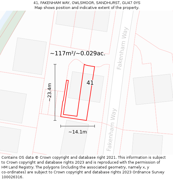 41, FAKENHAM WAY, OWLSMOOR, SANDHURST, GU47 0YS: Plot and title map