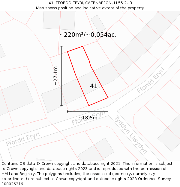 41, FFORDD ERYRI, CAERNARFON, LL55 2UR: Plot and title map