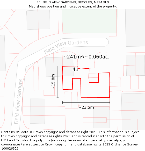 41, FIELD VIEW GARDENS, BECCLES, NR34 9LS: Plot and title map