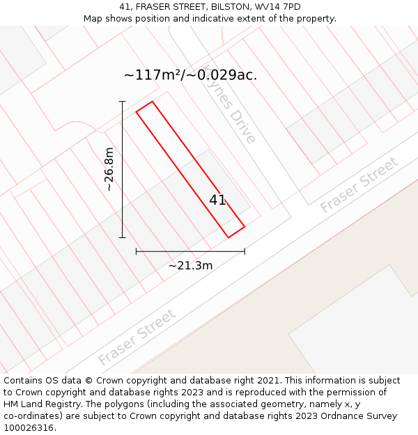 41, FRASER STREET, BILSTON, WV14 7PD: Plot and title map