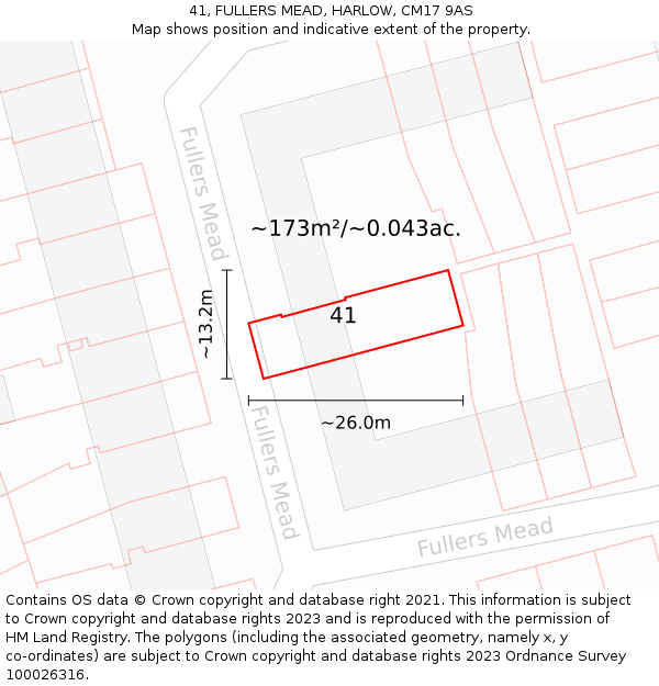 41, FULLERS MEAD, HARLOW, CM17 9AS: Plot and title map