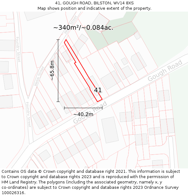41, GOUGH ROAD, BILSTON, WV14 8XS: Plot and title map